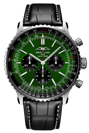 Breitling Navitimer B01 Chronograph 46 Green Dial Black Leather Strap Watch for Men - AB0137241L1P1 Authentic Buy Shop Now