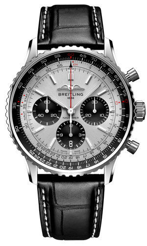 Breitling Navitimer B01 Chronograph 43 Silver Dial Black Leather Strap Watch for Men - AB0138241G1P1 Authentic Buy Shop Now