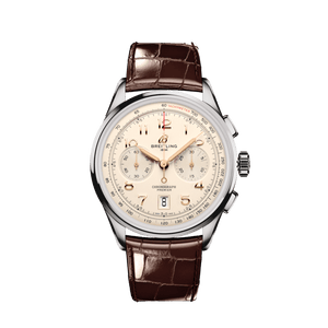 Breitling Premier B01 Chronograph 42 White Dial Brown Leather Strap Watch for Men - AB0145211G1P1 Authentic Buy Shop Now