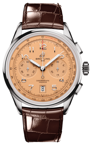 Breitling Premier B01 Chronograph 42 Beige Dial Brown Leather Strap Watch for Men - AB0145331K1P1 Authentic Buy Shop Now