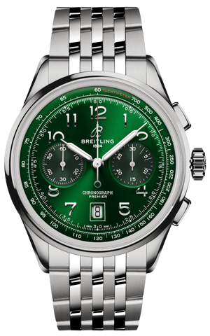 Breitling Premier B01 Chronograph 42 Green Dial Silver Steel Strap Watch for Men - AB0145371L1A1 Authentic Buy Shop Now