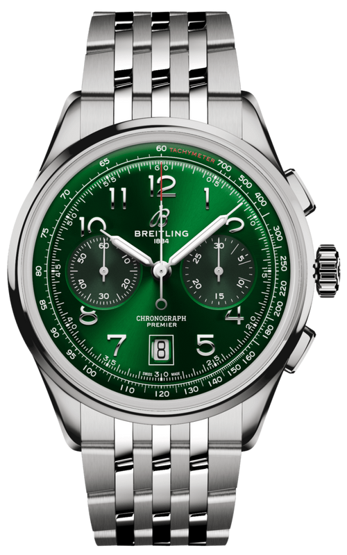 Breitling Premier B01 Chronograph 42 Green Dial Silver Steel Strap Watch for Men - AB0145371L1A1 Authentic Buy Shop Now