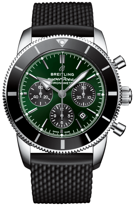 Breitling Superocean Heritage B01 Chronograph 44 Limited Edition Green Dial Black Mesh Bracelet Watch for Men - AB01621A1L1S1 Authentic Buy Shop Now
