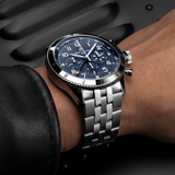 Breitling Super Avi B04 Chronograph GMT 46 Tribute to Vought F4U Corsair Blue Dial Silver Steel Strap Watch for Men - AB04451A1C1A1 Authentic Buy Shop Now