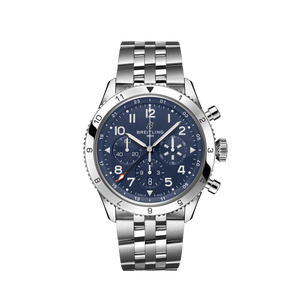 Breitling Super Avi B04 Chronograph GMT 46 Tribute to Vought F4U Corsair Blue Dial Silver Steel Strap Watch for Men - AB04451A1C1A1 Authentic Buy Shop Now