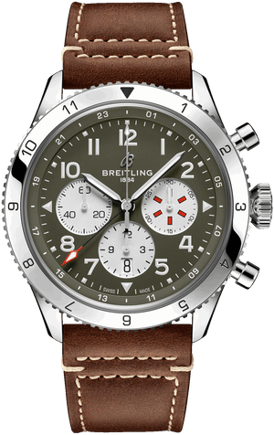 Breitling Super Avi B04 Chronograph GMT 46 Curtiss Warhawk Green Dial Brown Leather Strap Watch for Men - AB04452A1L1X1 Authentic Buy Shop Now
