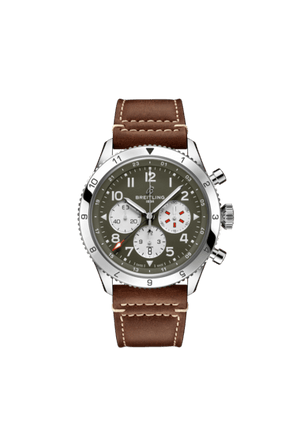 Breitling Super Avi B04 Chronograph GMT 46 Curtiss Warhawk Green Dial Brown Leather Strap Watch for Men - AB04452A1L1X1 Authentic Buy Shop Now