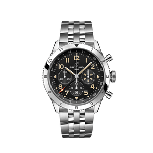 Breitling Super Avi B04 Chronograph GMT 46 P-51 Mustang Black Dial Silver Steel Strap Watch for Men - AB04453A1B1A1 Authentic Buy Shop Now