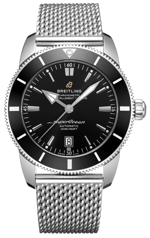 Breitling Superocean Heritage B20 Automatic 46 Black Dial Silver Mesh Bracelet Watch for Men - AB2020121B1A1 Authentic Buy Shop Now