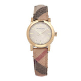 Burberry The City Gold Dial Haymarket Brown Leather Strap Watch for Women - BU9219 Authentic Buy Shop Now