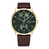 Tommy Hilfiger Hunter Green Dial Brown Leather Strap Watch for Men - 1791607 Authentic Buy Shop Now