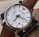 Emporio Armani Luigi Chronograph Silver Dial Brown Leather Strap Watch for Men - AR1846 Authentic Buy Shop Now