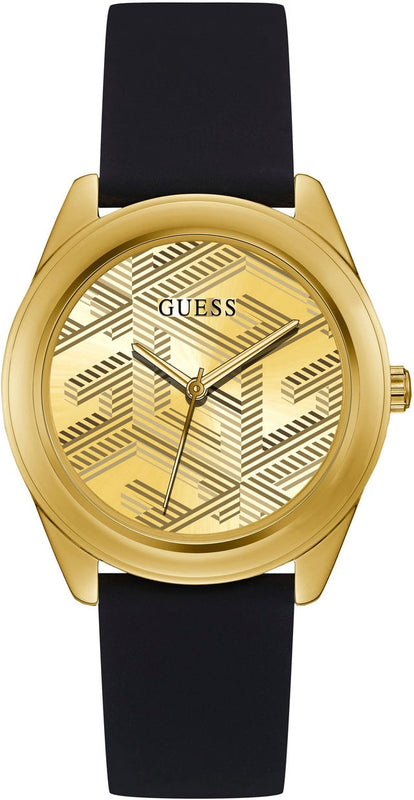 Guess Cubed Analog Gold Dial Black Silicone Strap Watch For Women - GW0665L1 Authentic Buy Shop Now
