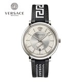 Versace V-Circle Black Manifesto Courage Quartz Silver Dial Black Leather Strap Watch for Men - VBQ080017 Authentic Buy Shop Now