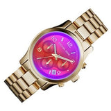 Michael Kors Runway Iridescent Pink Dial Gold Steel Strap Watch for Women - MK5939 Authentic Buy Shop Now