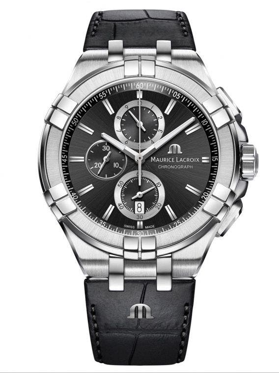 Maurice Lacroix Aikon Chronograph Black Dial Black Leather Strap Watch for Men - AI1018-SS001-330-1 Authentic Buy Shop Now