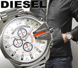 Diesel Mega Chief Chronograph White Dial Silver Steel Strap Watch For Men - DZ4328 Authentic Buy Shop Now