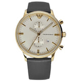 Emporio Armani Gianni Beige Dial Grey Leather Strap Watch For Men - AR0386 Authentic Buy Shop Now