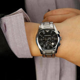 Emporio Armani Velente Chronograph Black Dial Silver Steel Strap Watch For Women - AR0674 Authentic Buy Shop Now