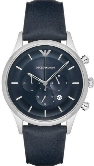 Emporio Armani Lambda Chronograph Blue Dial Blue Leather Strap Watch For Men - AR11018 Authentic Buy Shop Now