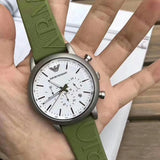 Emporio Armani Chronograph White Dial Green Rubber Strap Watch For Men - AR11022 Authentic Buy Shop Now