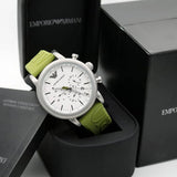Emporio Armani Chronograph White Dial Green Rubber Strap Watch For Men - AR11022 Authentic Buy Shop Now