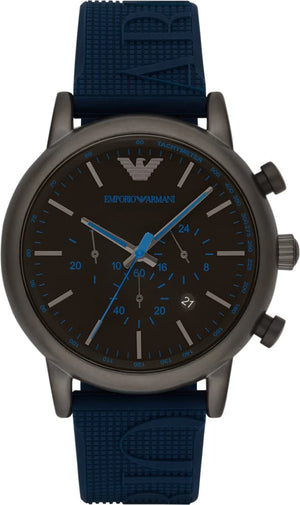 Emporio Armani Luigi Chronograph Black Dial Blue Rubber Strap Watch For Men - AR11023 Authentic Buy Shop Now