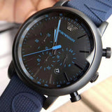 Emporio Armani Luigi Chronograph Black Dial Blue Rubber Strap Watch For Men - AR11023 Authentic Buy Shop Now