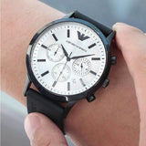 Emporio Armani Chronograph Quartz Silver Dial Black Rubber Strap Watch For Men - AR11048 Authentic Buy Shop Now