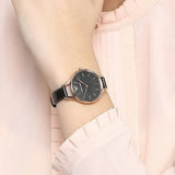 Emporio Armani Aurora Mother Of Pearl Black Dial Black Leather Strap Watch For Women - AR11056 Authentic Buy Shop Now