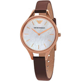 Emporio Armani Aurora Mother of Pearl White Dial Brown Leather Strap Watch For Women - AR11057 Authentic Buy Shop Now