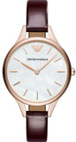 Emporio Armani Aurora Mother of Pearl White Dial Brown Leather Strap Watch For Women - AR11057 Authentic Buy Shop Now