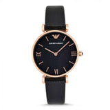 Emporio Armani Gianni T Bar Black Mother of Pearl Dial Black Leather Strap Watch For Women - AR11060 Authentic Buy Shop Now