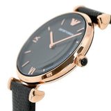 Emporio Armani Gianni T Bar Black Mother of Pearl Dial Black Leather Strap Watch For Women - AR11060 Authentic Buy Shop Now