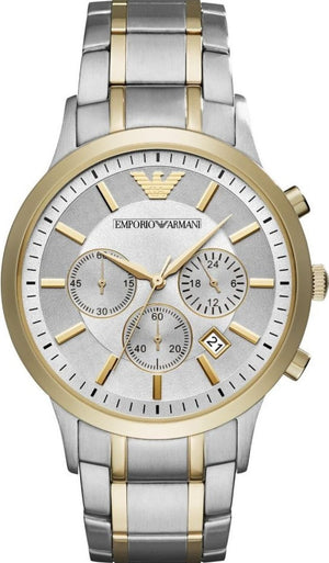 Emporio Armani Renato Chronograph Quartz Silver Dial Two Tone Steel Strap Watch For Men - AR11076 Authentic Buy Shop Now