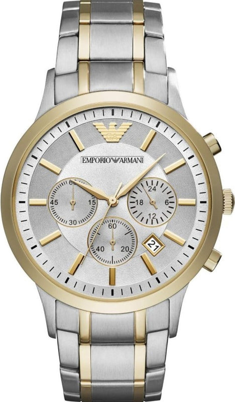 Emporio Armani Renato Chronograph Quartz Silver Dial Two Tone Steel Strap Watch For Men - AR11076 Authentic Buy Shop Now