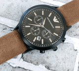 Emporio Armani Chronograph Black Dial Brown Leather Strap Watch For Men - AR11078 Authentic Buy Shop Now