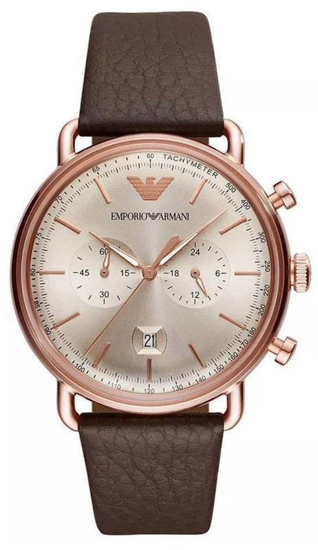 Emporio Armani Aviator Grey Dial Brown Leather Strap Watch For Men - AR11106 Authentic Buy Shop Now