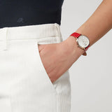 Emporio Armani Kappa Classic Quartz Silver Dial Red Leather Strap Watch For Women - AR11114 Authentic Buy Shop Now