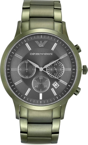 Emporio Armani Renato Chronograph Quartz Grey Dial Green Steel Strap Watch For Men - AR11117 Authentic Buy Shop Now