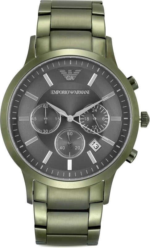 Emporio Armani Renato Chronograph Quartz Grey Dial Green Steel Strap Watch For Men - AR11117 Authentic Buy Shop Now