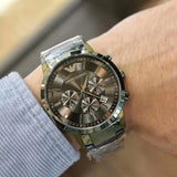 Emporio Armani Renato Chronograph Quartz Grey Dial Green Steel Strap Watch For Men - AR11117 Authentic Buy Shop Now