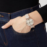Emporio Armani Gianni T Bar Analog Silver Dial Beige Leather Strap Watch For Women - AR11127 Authentic Buy Shop Now