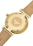 Emporio Armani Gianni T Bar Analog Silver Dial Beige Leather Strap Watch For Women - AR11127 Authentic Buy Shop Now