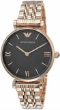 Emporio Armani Gianni T-Bar Black Dial Rose Gold Strap Watch For Women - AR11145 Authentic Buy Shop Now