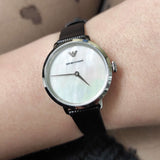 Emporio Armani Modern White Dial Black Leather Strap Watch For Women - AR11159 Authentic Buy Shop Now