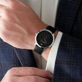 Emporio Armani Modern Slim Quartz Grey Dial Black Leather Strap Watch For Men - AR11162 Authentic Buy Shop Now