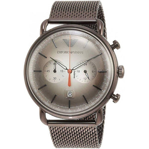 Emporio Armani Aviator Chronograph Grey Dial Brown Mesh Bracelet Watch For Men - AR11169 Authentic Buy Shop Now