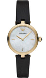 Emporio Armani Arianna Analog Silver Dial Black Leather Strap Watch For Women - AR11200 Authentic Buy Shop Now