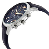 Emporio Armani Renato Chronograph Blue Dial Black Leather Strap Watch For Men - AR11216 Authentic Buy Shop Now